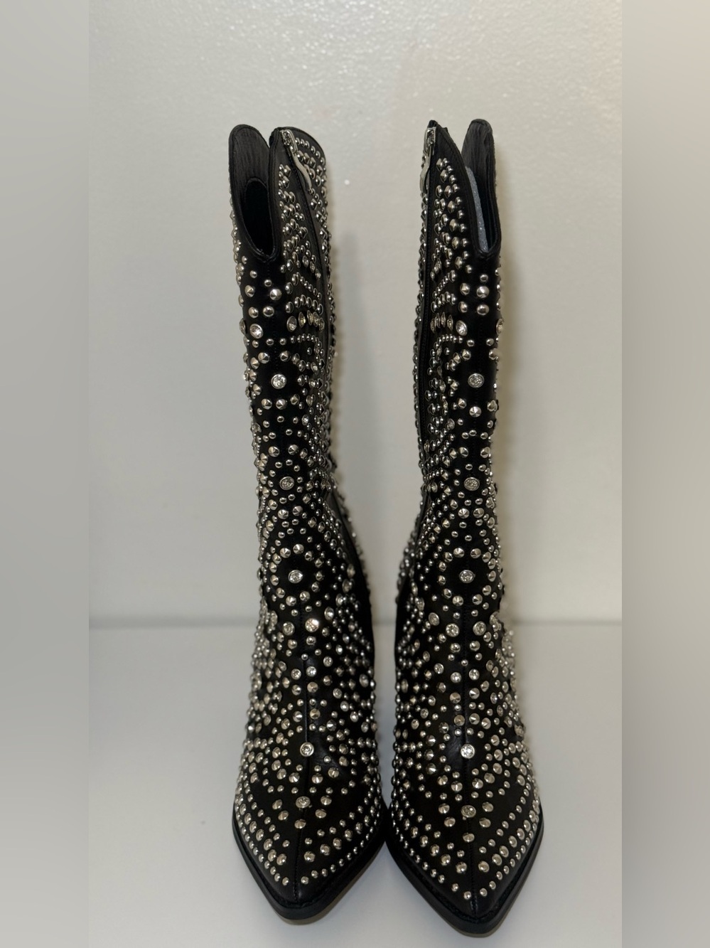 NWB ! Rhinestone Black Mid-Calf Western Cowboy Boots Size 11 Woman Beast Fashion - Picture 4 of 6